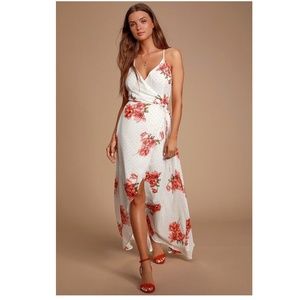Lulu's Loiselle White Floral / Polka Dot Sleeveless Wrap Maxi Dress Size S *NWT*